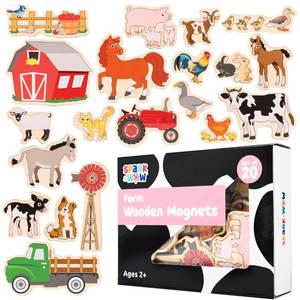 lot 81263 image: SPARK & WOW Wooden Magnets - Farm - Set of 20 - Magnets for Kids Ages 2 - Cute Farm Magnets for Fridges, Whiteboards and More