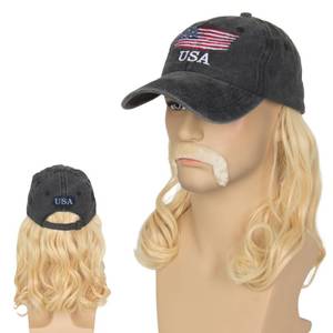 lot 81283 image: Yan Dream Mullet Hat Wig with Mustache 4th of July Hair Accessories Mens 80s Hat Wig Party (Gold)