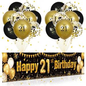 lot 81291 image: 21st Birthday Decorations for Men Women Black and Gold, Black Gold Birthday Yard Balloon Banner Sign 18 PCS 21th Happy Birthday Balloons for 21 Anniversary Birthday Party Supplies Outdoor Yard Decor