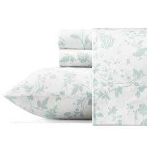 lot 81300 image: Laura Ashley - Queen Sheets, Soft Sateen Cotton Bedding Set - Sleek, Smooth, & Breathable Home Decor (Garden Palace Blue, Queen)