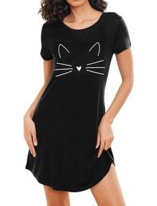 lot 81301 image: HOTOUCH Womens Night Sleepwear Short Sleeve Lightweight Knee Length Loose Fit Nightgown_Nightshirt A-black Print, X-Large