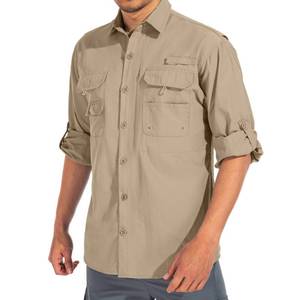 lot 81311 image: linlon Mens Safari Shirts Long Sleeve UV Protection Hiking Fishing UPF 50 Quick Dry Cooling Camping Travel Shirts#5066-Khaki-S
