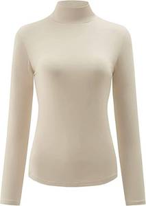 lot 81314 image: Kindcall Women�s Slim Fitted Mock Turtleneck Tops Long Sleeve Lightweight Base Layer Shirts (Beige1, Small)