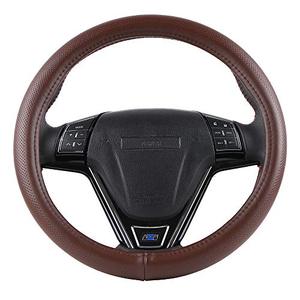 lot 81325 image: Silica Gel Liner Steering Wheel Cover No Smell 15 Inch Universal Cowhide Cover Good Visual Match to Brown Automotive Interior