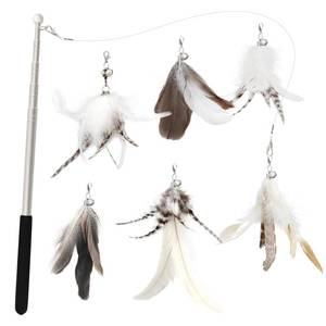 lot 81332 image: SONGWAY Cat Feather Toys Wand - 7 Pcs Interactive Cat Toys for Indoor Cat Kitten, Retractable Cat Wand Toy with 6 Natural Feather Refills with Bell, Cat Fishing Pole Toy