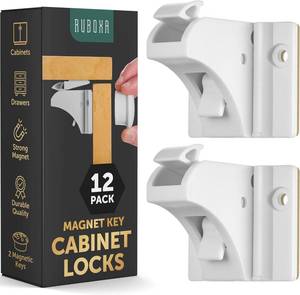 lot 81333 image: Powerful 12-Pack Magnetic Child Locks for Cabinets & Drawers with Easy Installation Cradle - Invisible Child Safety Cabinet Locks for Babies & Toddlers, Includes 3M Adhesives, Screws, 2 Keys & Holders