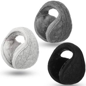 lot 81338 image: Syhood Foldable Ear Warmers Adjustable Knitted Earmuffs with Fuzzy Fleece Lining Unisex Furry Winter Earmuffs (Black, Grey, Heather Grey,3 Pieces), Adult size