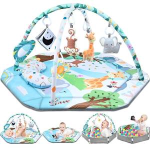 lot 82482 image: Baby Gym Play Mat, 8-in-1 Tummy Time Mat & Ball Pit with 6 Toys, Washable Baby Activity Play Mat for Visual, Hearing, Sensory, Motor Development, Baby Toys Gift for Toddler Infant 0-3-6-9-12 Months