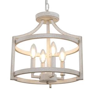 lot 82483 image: WBinDX 4-Light Farmhouse Chandelier, Distressed Hanging Pendant Lighting, Convertible Semi Flush Mount Ceiling Light Fixture Vintage White Metal Chandeliers for Dining Room Kitchen Foyer Entryway