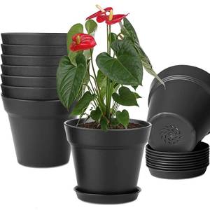 lot 82485 image: SE SUN-E Large Plant Pots Plastic Planters with Tray and Drainage Holes Modern Home Decor for Indoor Outdoor Plants Succulent and Flowers Gift Idea 9 Pack,Black