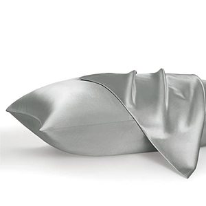 lot 82493 image: Bedsure Satin Pillowcase for Hair and Skin Queen - Silver Grey Silky Pillowcase 20x30 Inches - Set of 2 with Envelope Closure, Similar to Silk Pillow Cases, Gifts for Women Men