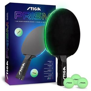 lot 82494 image: STIGA Prism LED Ping Pong Paddle - 5 LED Color Cycles - Color Gradient Mode - Includes 3 Glow-in-The-Dark Balls - 1.5mm Sponge with Smooth Rubber - Silicone Grip for Max Control