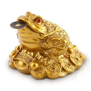 lot 82501 image: Feng Shui Money Frog Money Toad Chinese Lucky Three Legged Wealth Frog Bronze Brass Treasure Basin Statue Attract Wealth Good Luck & Prosperity for Home Car Dashboard Decoration Good Luck Gift, Small