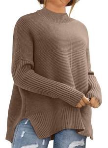 lot 82506 image: Eytino Womens Plus Size Crew Neck Batwing Long Sleeve Side Split Pullover Sweater Casual Ribbed Knit Tunic Tops,2X Brown