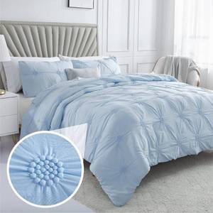 lot 82511 image: Swift Home King Cal Baby Blue 3-Piece Down Alternative Comforter Set Bedding Ruched 3D Floral Pintuck All-Season, Machine Washable