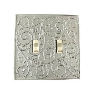 lot 82516 image: Meriville French Scroll 2 Toggle Wallplate, Double Switch Electrical Cover Plate, Pewter