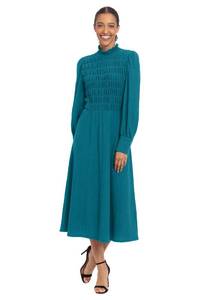 lot 82521 image: Donna Morgan Womens Smocked Bodice & Collar MIDI Dress, Ocean Depths, 12