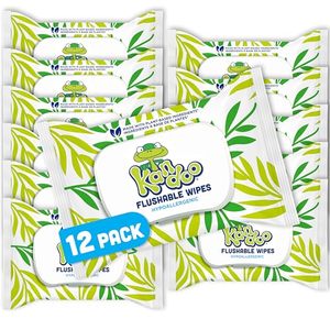 lot 82527 image: Flushable Wipes for Baby and Kids by Kandoo, Sensitve and Unscented Formula, Hypoallergenic Potty Training Wet Cleansing Cloths, 42 Count, Pack of 12