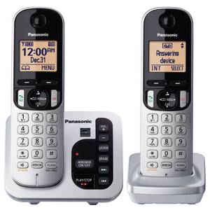 lot 82544 image: Panasonic DECT 6.0 Expandable Cordless Phone with Answering Machine and Call Block and Caller ID - 2 Cordless Handsets - KX-TGC222S (Silver)