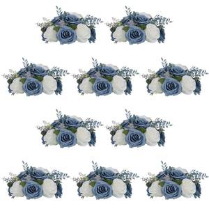lot 82551 image: NUPTIO Flower Ball Arrangement Bouquet 10 Pcs 9.4 inch Diameter Dusty Blue & White Rose Fake Flowers Balls for Wedding Centerpiece Decorations Artificial Flower Centerpieces for Tables