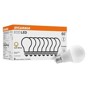 lot 82562 image: SYLVANIA ECO LED Light Bulb, A19 60W Equivalent, Efficient 9W, 7 Year, 750 Lumens, 2700K, Non-Dimmable, Frosted, Soft White - 8 Count (Pack of 1) (40821)
