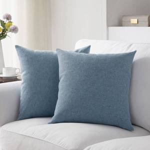 lot 82567 image: Meekio Set of 2 Deep Grey Blue Pillow Covers 18 x 18 Inch Farmhouse Boho Decorative Throw Pillow Covers Linen Cushion Covers for Sofa Couch Dcor