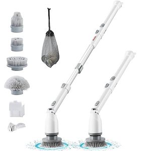 lot 82574 image: VEVOR Electric Spin Scrubber, Cordless Cleaning Brush with 2 Adjustable Speeds and Extendable Long Handle, 1.5H Runtime Power Shower Scrubber with 4 Replaceable Brush Heads for Bathroom, Tub, Tile