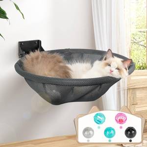 lot 82580 image: JUNSPOW Cat Hammock Wall Mounted, Foldable & Stable Cat Beds- Breathable Cat Wall Shelves for Sleeping, Playing, Climbing, and Lounging - Maximum Hold Up to 30lb (Gray)