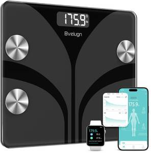 lot 82583 image: Scale for Body Weight, Bveiugn Digital Bathroom Smart Scale LED Display, 13 Body Composition Analyzer Sync Weight Scale BMI Health Monitor Sync Apps 400lbs - Black