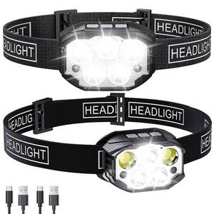 lot 82588 image: kiouwnv Led Rechargeable Headlamp, 5 LED 1600 Lumen Motion Sensor Headlight Super Bright Lightweight Waterproof Head Lamp for Running Camping Cycling, 2 Pack
