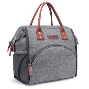 lot 82608 image: LOKASS Lunch Bag Women Insulated Lunch Box Wide-Open Lunch Tote Bag Large Drinks Holder Durable Nylon Thermal Snacks Organizer for Men Adults Work Picnic Hiking Beach Fishing,Grey