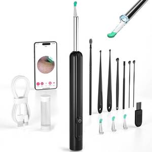 lot 82620 image: Ear Wax Removal Tool Camera, Ear Cleaner with Camera, Ear Wax Removal Kit with 1296P Camera, Ear Cleaning Kit, Ear Camera Otoscope with Light for iPhone, iPad, Android Phones - Black