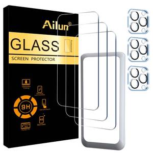 lot 82623 image: Ailun 3 Pack Screen Protector for iPhone 15 Pro Max 6.7 inch  3 Pack Camera Lens Protector with Installation Frame,Sensor Protection,Dynamic Island Compatible,Case Friendly Tempered Glass Film