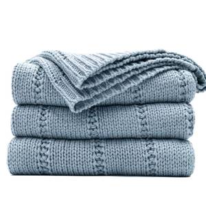 lot 82633 image: RECYCO Cable Knit Blue Throw Blanket for Couch, Super Soft Warm Cozy Decorative Knitted Throw Blanket 2.3LB for Bed, Sofa, Chair 50x60