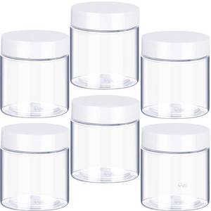 lot 82652 image: 6 Pack 8 oz Plastic Pot Jars Round Clear Leak Proof Plastic Cosmetic Container Jars with White Lids for Travel Storage Make Up, Eye Shadow, Nails, Powder, Paint, Jewelry(8 oz)