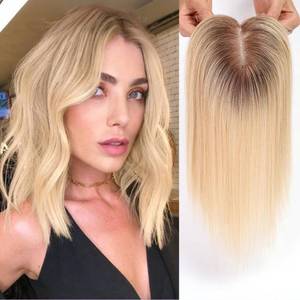 lot 82666 image: HAIRCUBE Hair Toppers for Women,Top Hairpieces 100% Real Human Hair with No bangs, Human Hair Toppers with 3 Clips, Swiss Lace Base Hand-Tied, Hair lossingThinning, Gray hair 14inch Ombre Ash brown