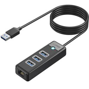 lot 82674 image: ORICO USB 3.0 to Ethernet Adapter, 4-in-1 USB 3.0 Hub with RJ45 101001000 Gigabit Ethernet Adapter with 6ft Long Cable Compatible with Mac OS 10.X and Above, Linux, Android-Black
