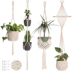 lot 82679 image: Nook Theory 4-Pack Macrame Plant Hanger - with 8 Ceiling Hooks - Hanging Planter Indoor Outdoor - Hanging Plant Holder - Decorative Bohemian Plant Hangers - Hanging Plants (Cream)