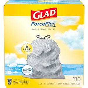 lot 82689 image: Glad Trash Bags, ForceFlex Tall Kitchen Drawstring Garbage Bags, 13 Gal, Fresh Clean Scent with Febreze, 110 Ct