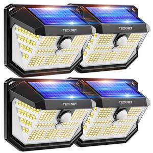lot 82690 image: TECKNET 231 LED Solar Lights for Outside Waterproof, 4 Pack 300° Security Wall Lights with 3 Lighting Modes, IP65 PIR Outdoor Motion Sensor Solar Lights for Fence, Outside, Garden, Yard, Deck, Garage
