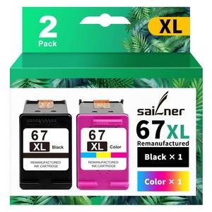 lot 82704 image: SAILNER 67XXL Ink Cartridge BlackColor Combo Pack Remanufactured Ink Cartridge Replacement for HP Ink 67 67XL 67XXL for HP DeskJet 4155e Ink Cartridges 2755e 4155 2700 Envy 6055 Printer for HP 67XXL