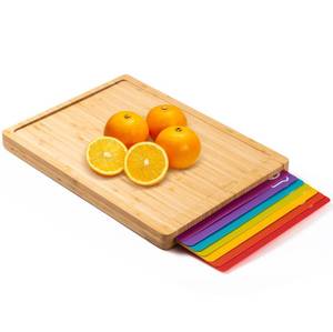 lot 82706 image: Bamboo Wood Cutting Board Set with 7 Flexible Cutting Mats with Food Icons, Easy to Clean Cutting Boards for Kitchen