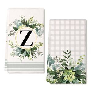 lot 82708 image: GEEORY Monogram Letter Z Kitchen Towels for Home Decor Eucalyptus Leaves Family Last Name Initial Dish Towels 18x26 Inch Ultra Absorbent Bar Drying Cloth Hand Towel Bathroom Decorations Set of 2