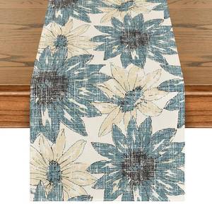 lot 82727 image: Artoid Mode Blue Retro Daisy Spring Table Runner, Seasonal Vintage Kitchen Dining Table Decoration for Home Party Decor 13x108 Inch
