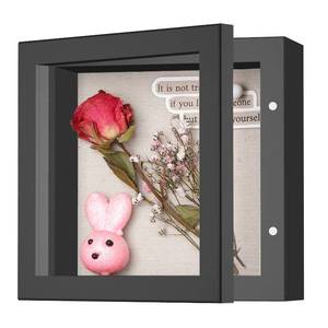 lot 82732 image: 5x5 Small Shadow Box Frame with Linen Back - Sturdy Memory Display Case of Flower, Pictures, Medals and More, Black