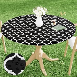 lot 82741 image: smiry Round Picnic Tablecloth, Waterproof Elastic Fitted Table Covers for 36 - 44 Tables, Wipeable Flannel Backed Vinyl Tablecloths for Camping, Indoor, Outdoor, Black Morocco