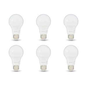 lot 82743 image: Amazon Basics A19 LED Light Bulb, 60 Watt Equivalent, Energy Efficient 9W, E26 Standard Base, Daylight White 5000K, Dimmable, 10,000 Hour Lifetime , 6-Pack