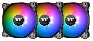 lot 82745 image: Thermaltake Pure 14 ARGB 5V Motherboard SyncAnalog Controller 16.8 Million Colors 9 Addressable LEDs 140mm Hydraulic Bearing CaseRadiator Fan, 3 Pack CL-F080-PL14SW-A, ARGB Black