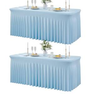 lot 82749 image: Outpain 6ft Spandex Table Cloth for Standard Folding Tables-2Pack Blue Table Cloth Table Protector for Party, Wedding, Cocktail, Banquet, Festival