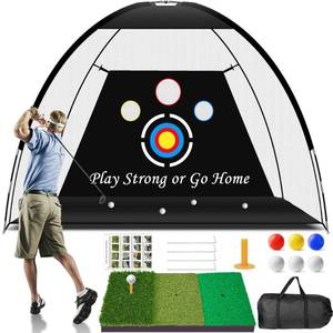 lot 82750 image: Melanther Golf Net, 10x7ft Golf Practice Net with Golf Mat, All in 1 Golf Nets for Backyard Driving Chipping Swing Training - Golf Netting with Archery Target Balls Bag, Golf Gifts for Men